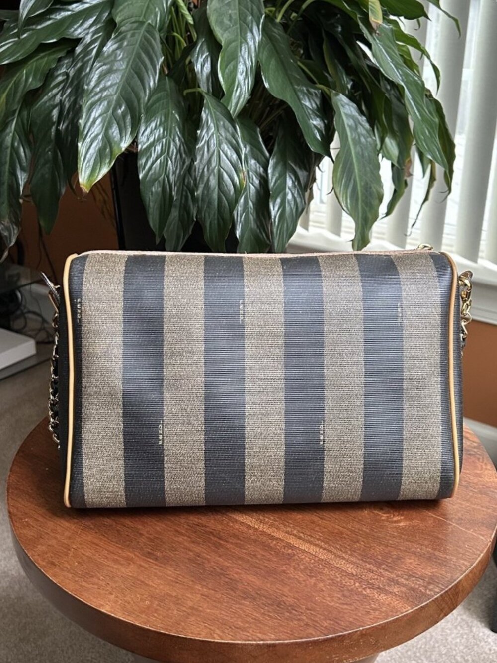 FENDI Pequin Stripe Shoulder Bag, Tobacco, Black, Natural Tan - Picture 4 of 13